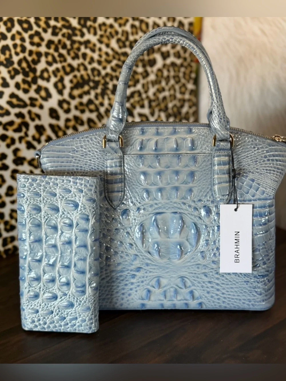 Brahmin Med Duxbury Heavenly Blue Melbourne And Matching Wallet NWT FIRM